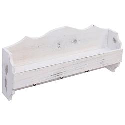 Foto van The living store zwevende houten wandkapstok - wit - 50x10x23 cm - met schap en 3 haken