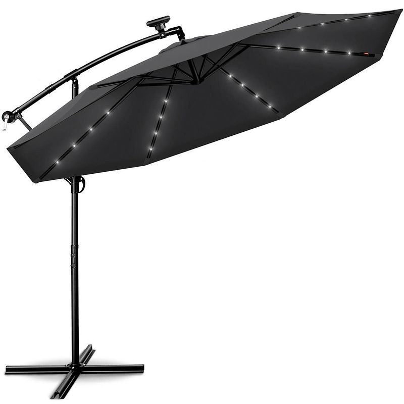 Foto van Tillvex - parasol led solar ø 3m, antraciet vrijdragende parasol balkon tuinparasol slinger aluminium