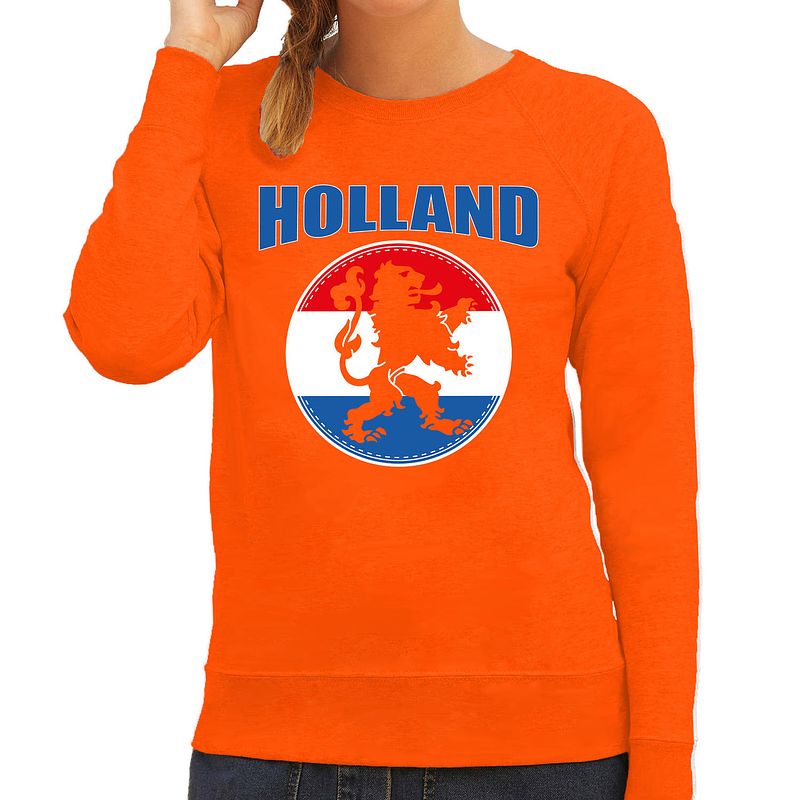 Foto van Oranje fan sweater / trui holland met oranje leeuw ek/ wk voor dames xs - feesttruien