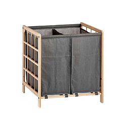 Foto van Orange85 wasmand - 2 vakken - wassorteerder - grijs - 59,5x33x60cm - hout