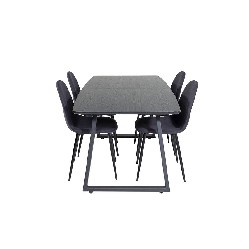 Foto van Incablbl eethoek eetkamertafel uitschuifbare tafel lengte cm 160 / 200 zwart en 4 polar eetkamerstal zwart.