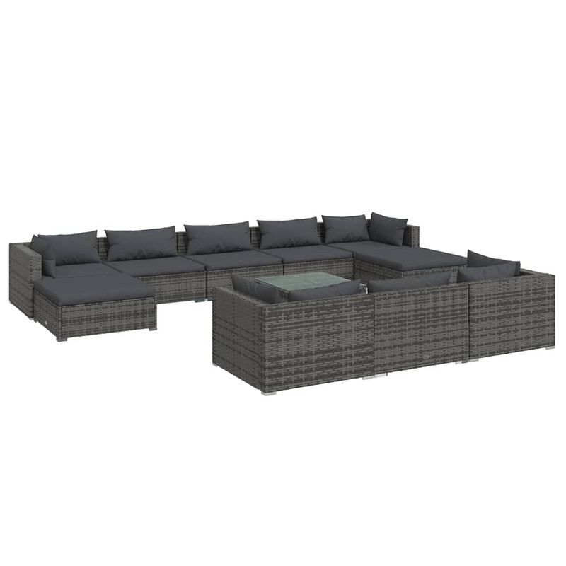 Foto van Vidaxl 11-delige loungeset met kussens poly rattan grijs