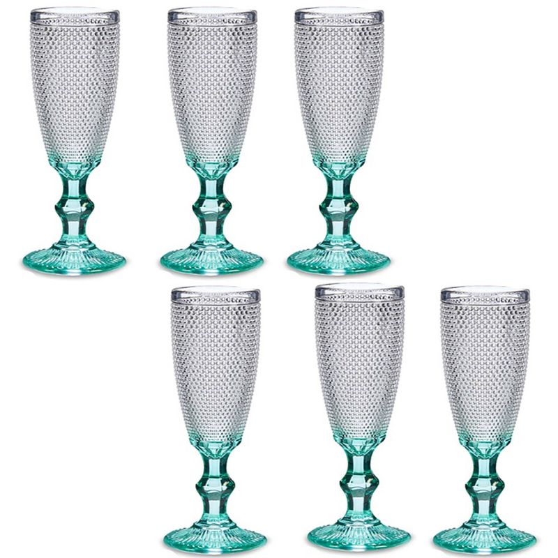 Foto van Luxe monaco serie champagneglazen set 12x stuks op turquoise blauwe voet 180 ml - champagneglazen