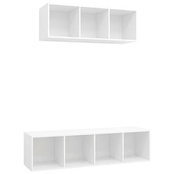 Foto van The living store tv-meubelset - wit - spaanplaat - 37x37x107 cm - 37x37x142.5 cm