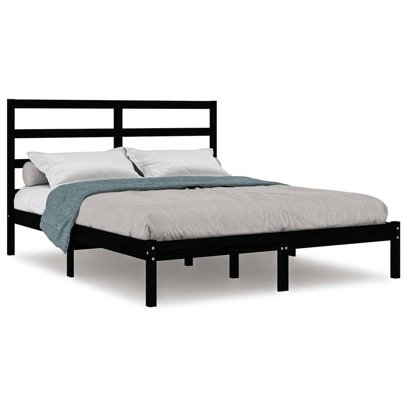 Foto van The living store bedframe - grenenhout - 205.5 x 166 x 100 cm - zwart