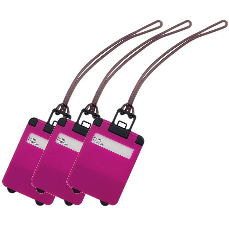 Foto van Pakket van 3x stuks kofferlabels fuchsia roze 9,5 cm - reiskoffer reisaccessoire