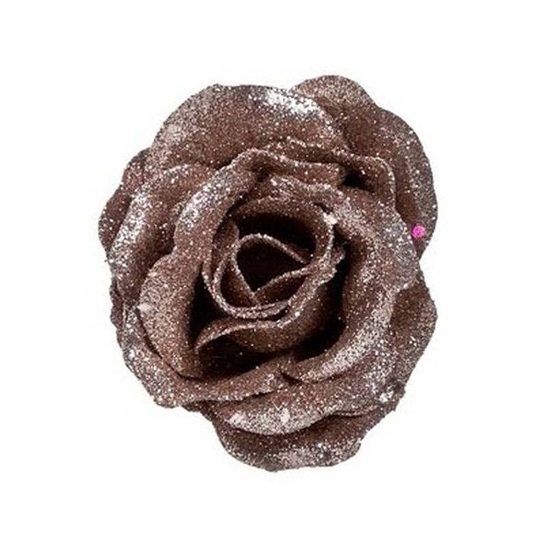 Foto van 1x oud roze roos met glitters op clip 7 cm - kerstversiering