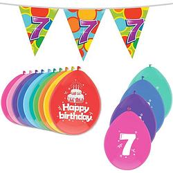 Foto van Leeftijd verjaardag thema 7 jaar pakket ballonnen/vlaggetjes - feestpakketten