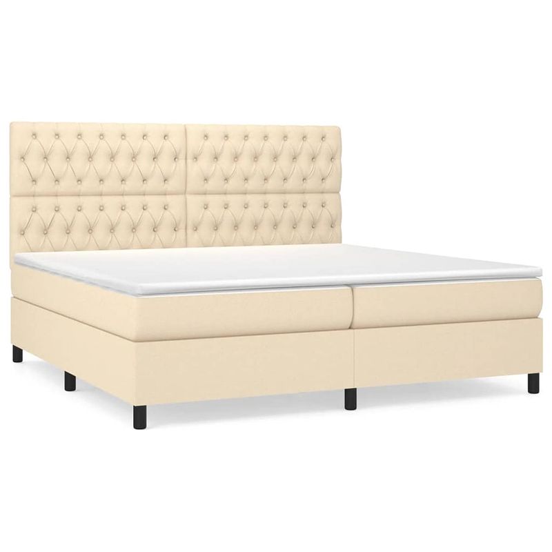 Foto van The living store boxspring bed - crème - 203 x 200 x 118/128 cm - hoogte verstelbaar hoofdbord - pocketvering matras -