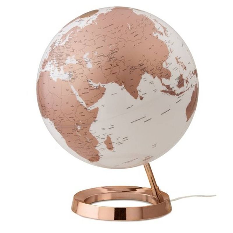 Foto van Globe bright copper 30cm diameter kunststof voet engelstalig