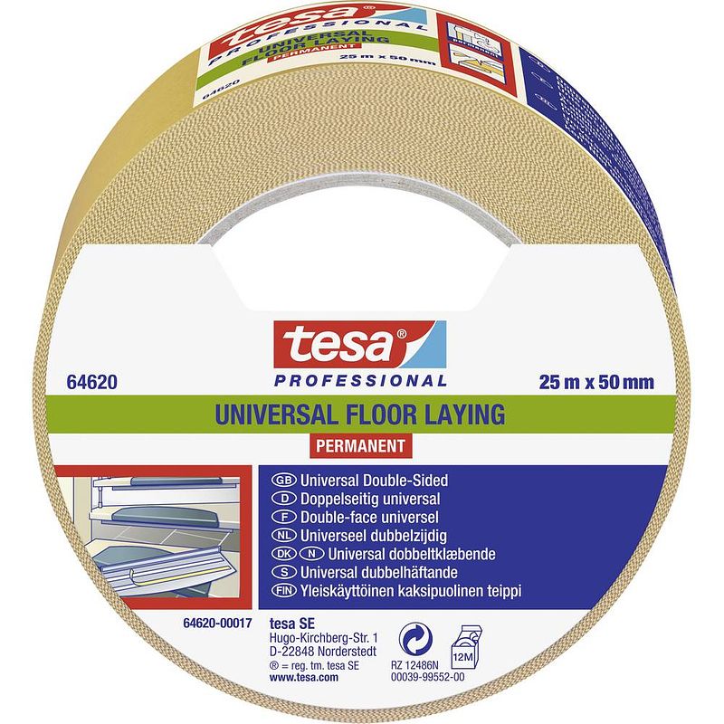 Foto van Tesa universal permanent 64620-00017-11 bevestigingstape tesa professional wit (l x b) 25 m x 50 mm 1 stuk(s)