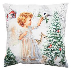 Foto van Haes deco - kerst kussenhoes 45x45 cm - wit - collectie: romantic christmas - sierkussen, kussenhoes