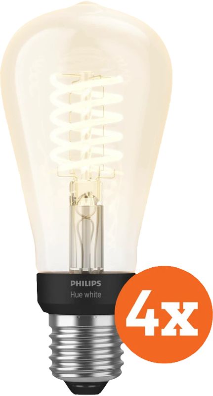 Foto van Philips hue filamentlamp white edison e27 4-pack