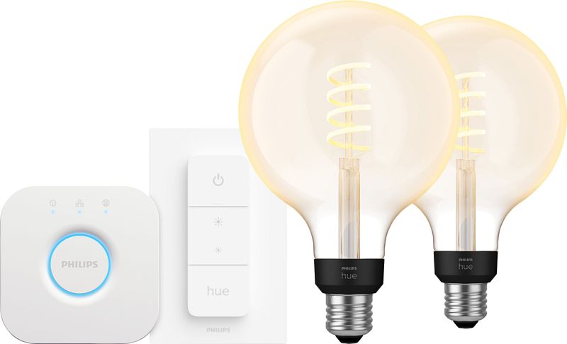 Foto van Philips hue filament white ambiance globe xl 2-pack startpakket