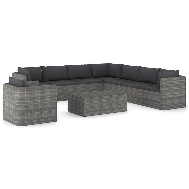 Foto van Vidaxl 9-delige loungeset met kussens poly rattan grijs