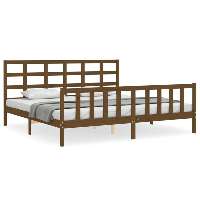 Foto van The living store massief grenenhouten bed 205.5 x 205.5 x 100 cm - honingbruin