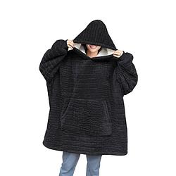 Foto van Linnick hoodie flanel fleece deken met mouwen croco - zwart
