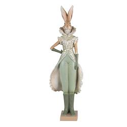 Foto van Clayre & eef beeld konijn 14x10x44 cm groen kunststof woonaccessoires beeld decoratie decoratieve accessoires groen