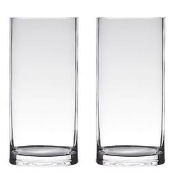 Foto van Set van 2x stuks transparante home-basics cylinder vorm vaas/vazen van glas 35 x 12 cm - vazen