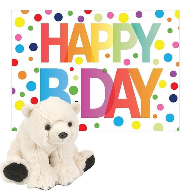 Foto van Pluche dieren knuffel ijsbeer 20 cm met happy birthday wenskaart - knuffelberen