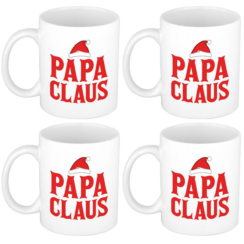 Foto van Set van 4x stuks papa claus koffiemokken / theebekers kerstcadeau vader 300 ml - bekers