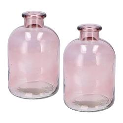 Foto van Dk design bloemenvaas fles model - 2x - helder gekleurd glas - zacht roze - d11 x h17 cm - vazen