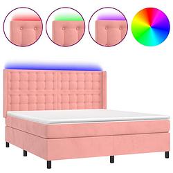 Foto van The living store boxspring bed - roze fluweel - 203x163x118/128 cm - met verstelbaar hoofdbord - led-verlichting -