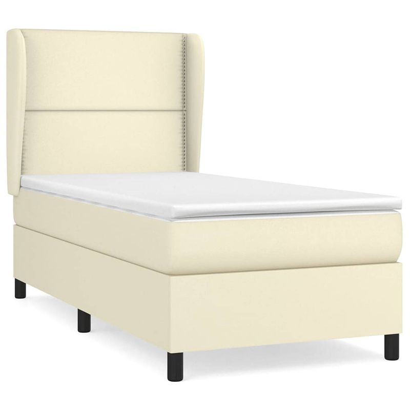 Foto van The living store boxspringbed - crème - 203 x 103 x 118/128 cm - duurzaam kunstleer - hoogwaardige pocketvering -