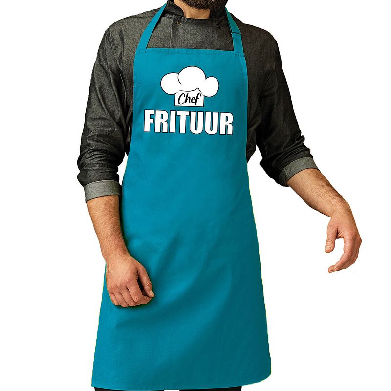 Foto van Schort chef frituur turquoise voor heren - feestschorten