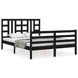 Foto van The living store massief grenenhouten bedframe - zwart - 205.5 x 165.5 x 100 cm - multiplex lattenbodem