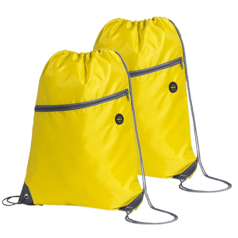 Foto van Sport gymtas/rugtas/draagtas - 2x - geel met rijgkoord 34 x 44 cm van polyester - gymtasje - zwemtasje
