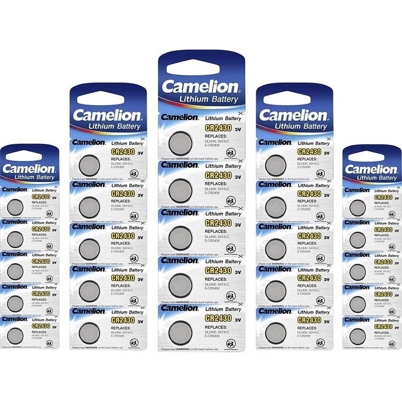 Foto van 25 stuks (5 blisters a 5st) - camelion cr2430 lithium knoopcel batterij