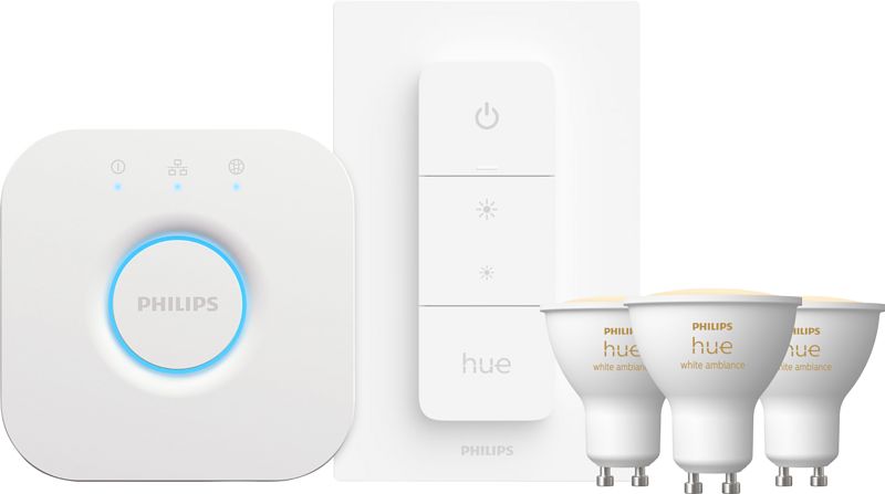 Foto van Philips hue white ambiance gu10 3-pack + dimmer