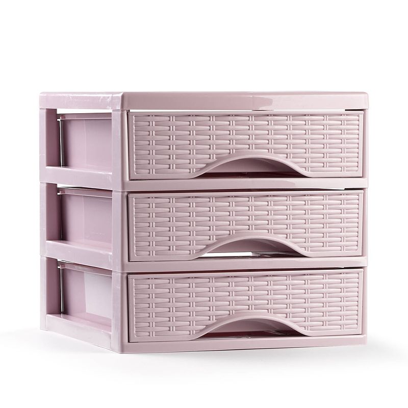 Foto van Plasticforte ladeblokje/bureau organizer met 3x lades - roze - l18 x b23 x h17 cm - ladeblok