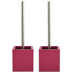 Foto van Msv toiletborstel - mdf houder/rvs wc-borstel - 2x - fuchsia roze 37 cm - toiletborstels