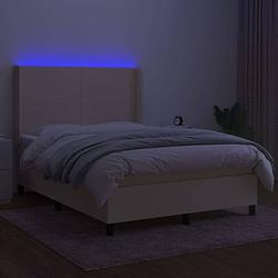 Foto van The living store boxspring - led - 140x200cm - crème - pocketvering matras - huidvriendelijk topmatras