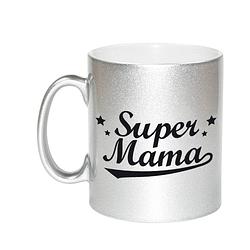 Foto van Super mama zilveren mok / beker voor moederdag 330 ml - feest mokken