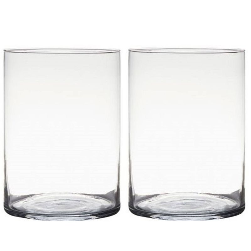 Foto van Set van 2x stuks transparante home-basics cylinder vorm vaas/vazen van glas 20 x 14 cm - vazen