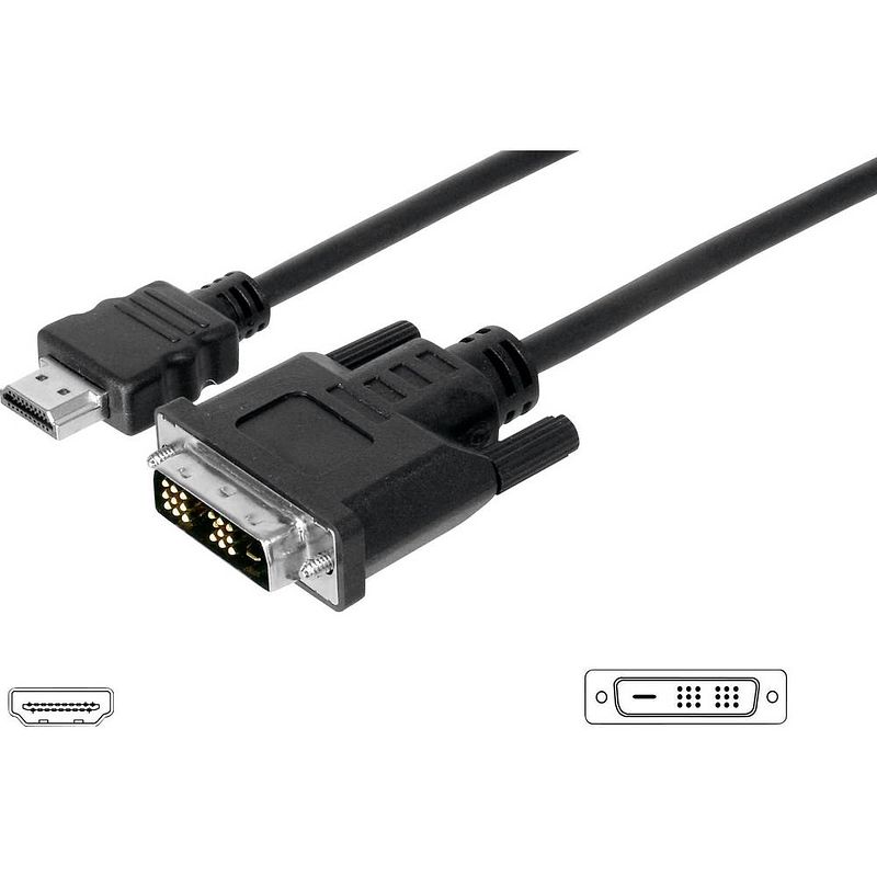 Foto van Digitus hdmi / dvi adapterkabel hdmi-a stekker, dvi-d 18+1-polige stekker 3.00 m zwart ak-330300-030-s schroefbaar hdmi-kabel