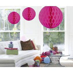 Foto van Decoratie bollen/ballen/honeycombs fuchsia roze 50 cm - hangdecoratie