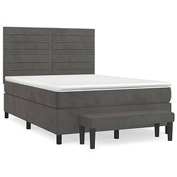 Foto van The living store boxspringbed - donkergrijs fluweel - 140x190cm - pocketvering matras