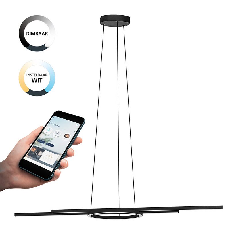 Foto van Eglo connect.z zillerio-z smart hanglamp - 116 cm - zwart/wit