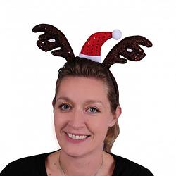 Foto van Kerst diadeem/haarband rendier gewei met kerstmutsje - verkleedattributen