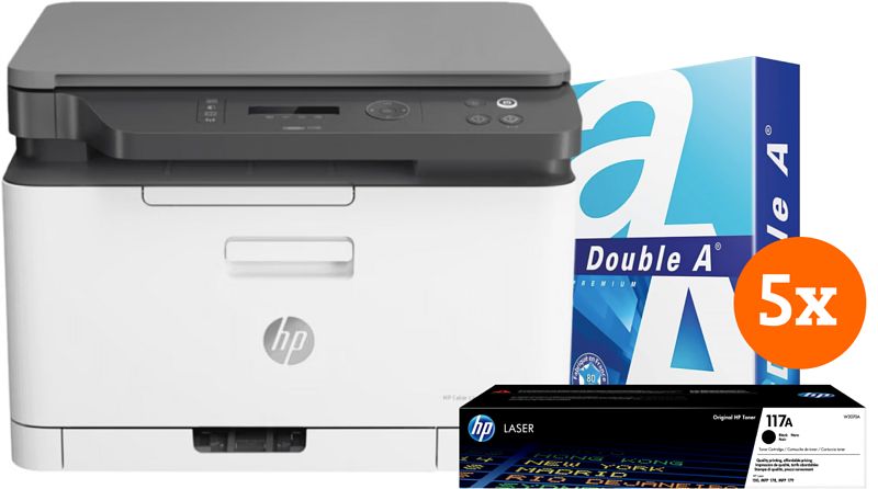 Foto van Hp color laser mfp 178nw + 1 extra zwarte toner + 2.500 vellen a4 papier