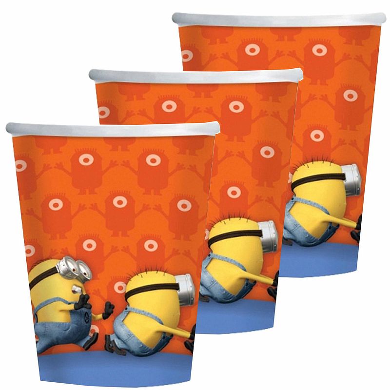 Foto van 16x minions bekertjes oranje karton 266 ml - feestbekertjes