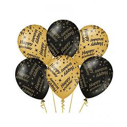 Foto van 6x stuks leeftijd verjaardag feest ballonnen happy birthday thema geworden zwart/goud 30 cm - ballonnen