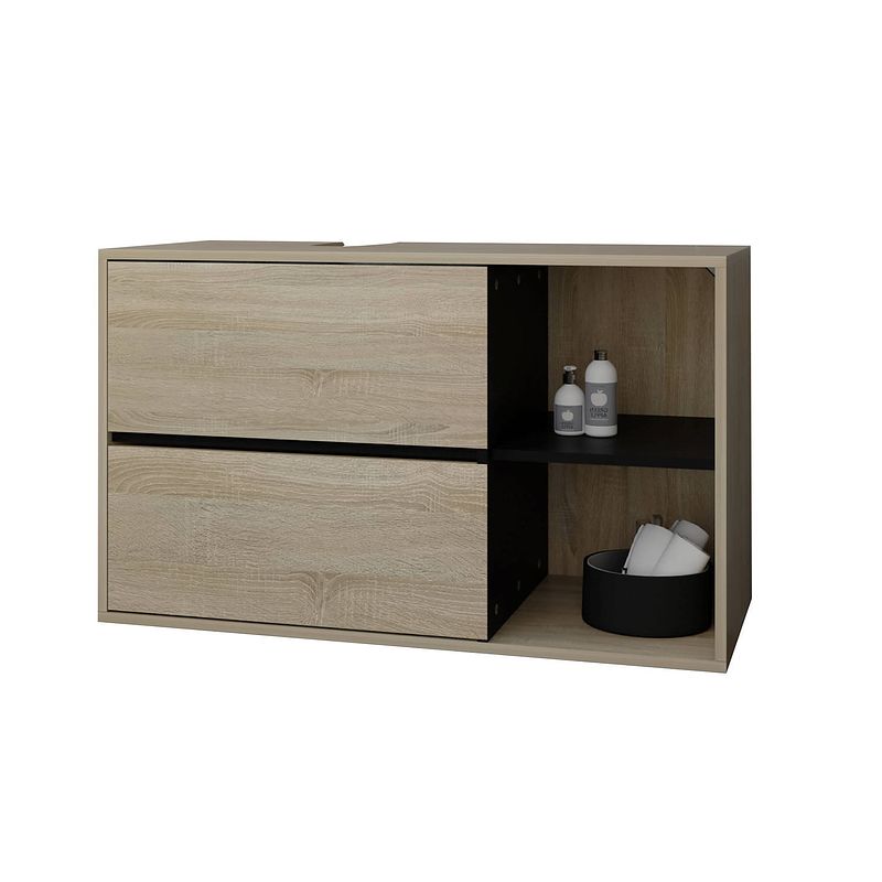 Foto van Wastafelonderkast 100x60x45,5 cm bruin/zwart mdf spaanplaat ml-design