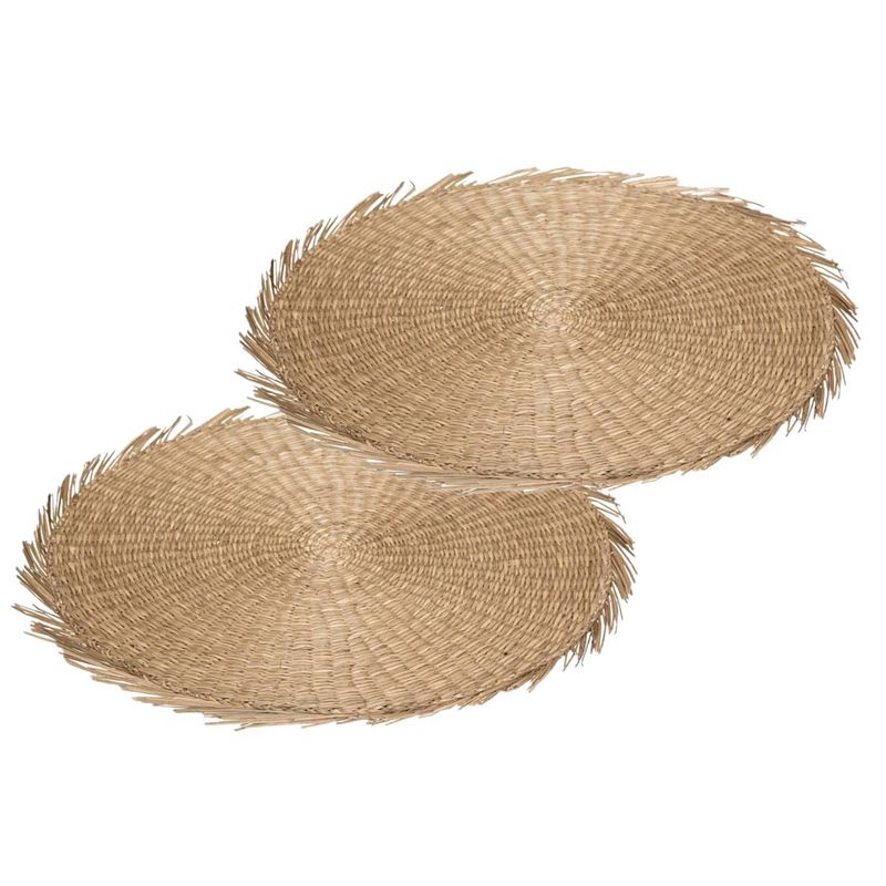 Foto van Set van 4x stuks ronde placemats raffia naturel 38 cm - placemats