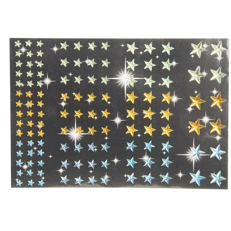 Foto van Sterren diamant strass stickertjes groen, geel en blauw 120 stuk