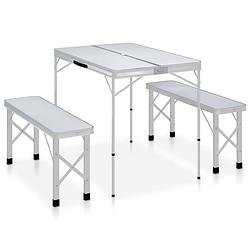 Foto van Vidaxl campingtafel inklapbaar met 2 banken aluminium wit